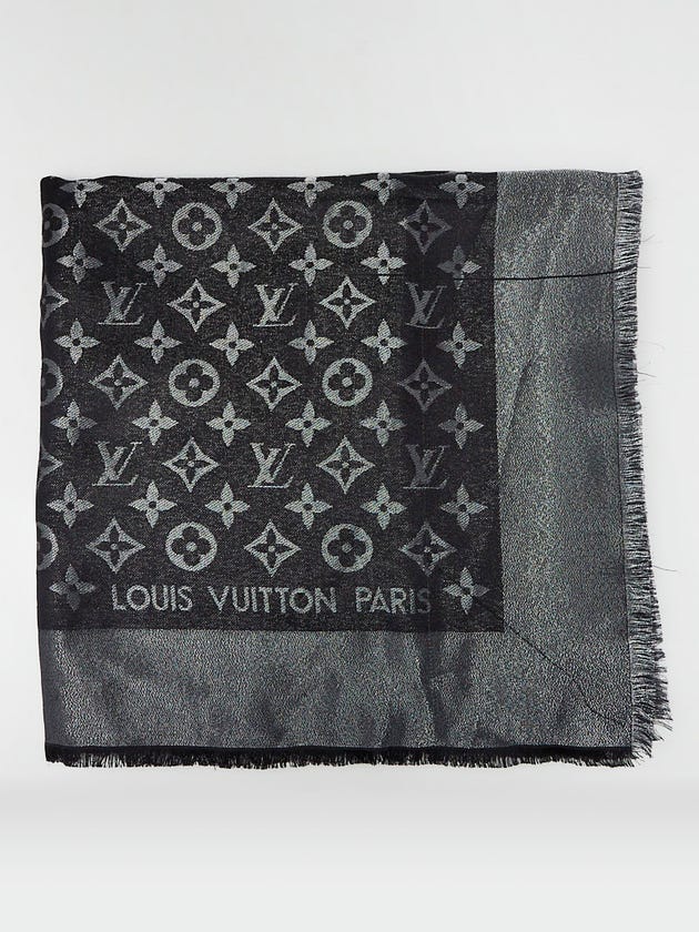 Louis Vuitton Black/Silver Monogram Wool/Silk Shine Shawl Scarf