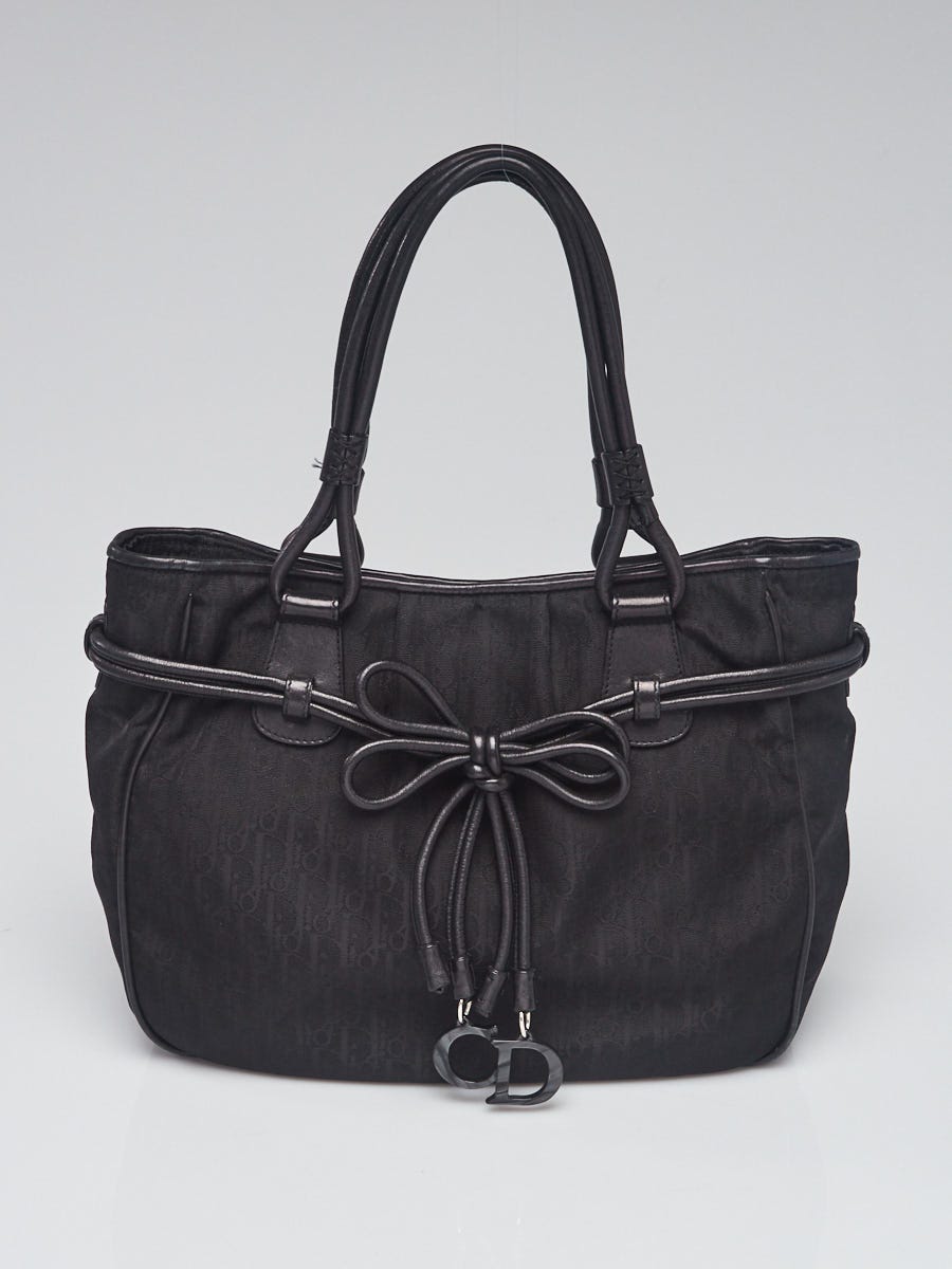 Christian-Dior-Trotter-Canvas-Leather-Shoulder-Bag-Black