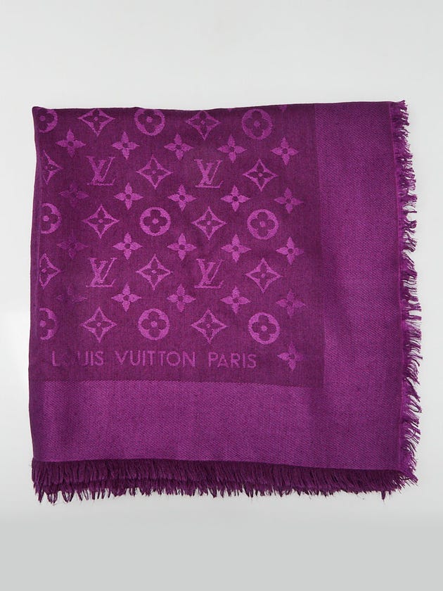 Louis Vuitton Purple Monogram Silk/Wool Shawl Scarf