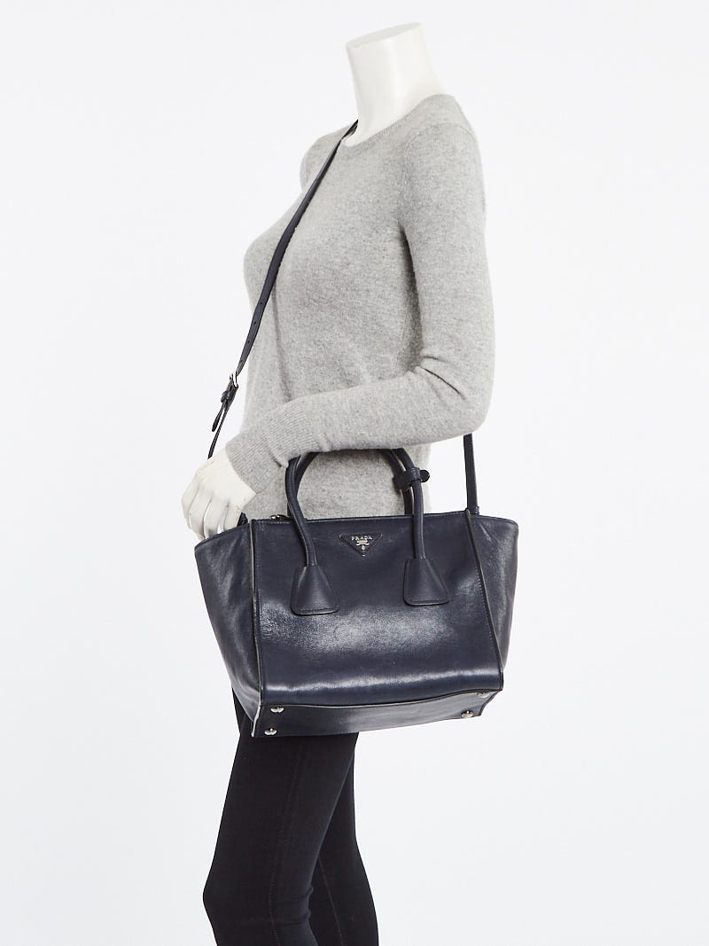 Prada Slate Grey Saffiano and City Calf Leather Monochrome Tote Bag -  Yoogi's Closet