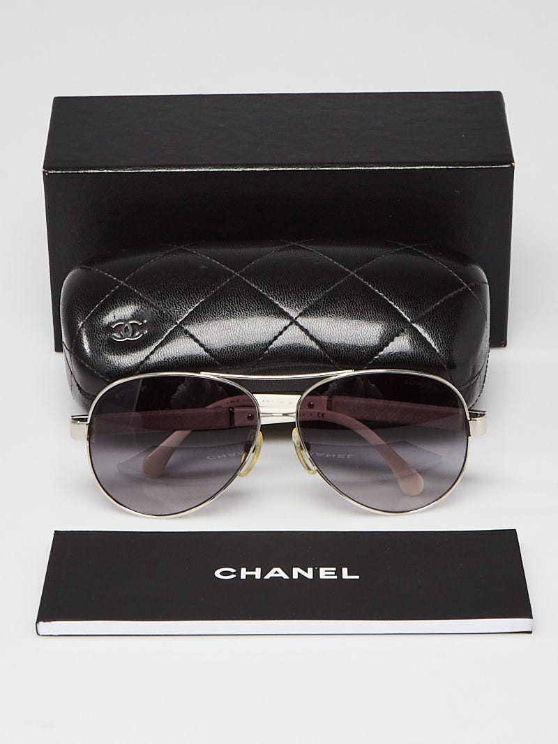 Chanel Silver/White Metal Frame Aviator Sunglasses-4195-Q