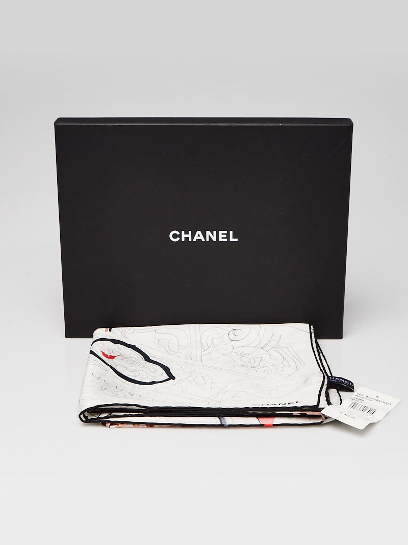 Chanel Red/Beige Printed Silk Square Scarf - Yoogi's Closet