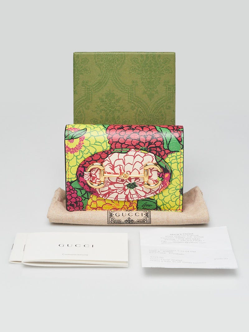 Gucci x Ken Scott Multicolor Floral Print Leather Card Case Wallet