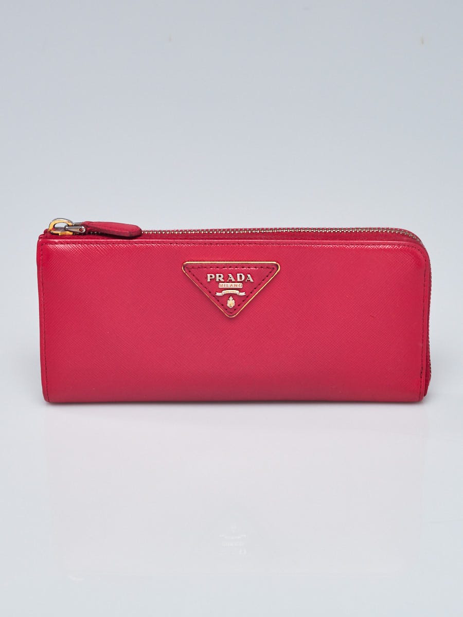 Prada Milano Authentic Women's Red Leather Zip Around Long Wallet