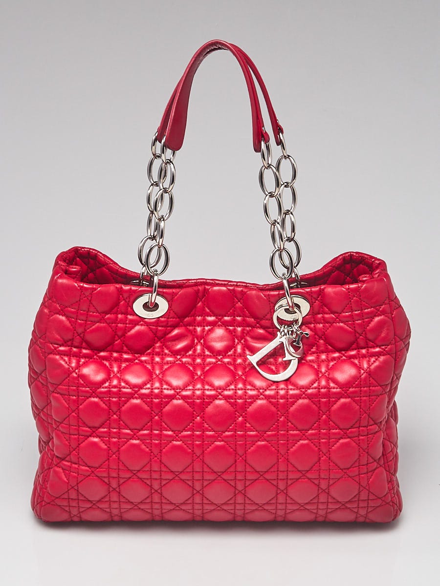 Christian Dior Red Quilted Lambskin Leather Dior Soft Shopping