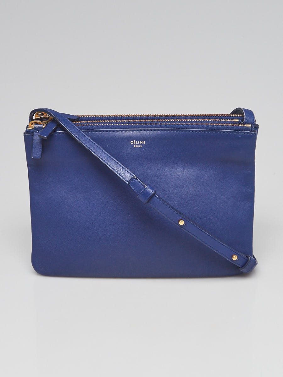 Celine Small Trio Crossbody Bag Dark Blue Lambskin Gold Hardware