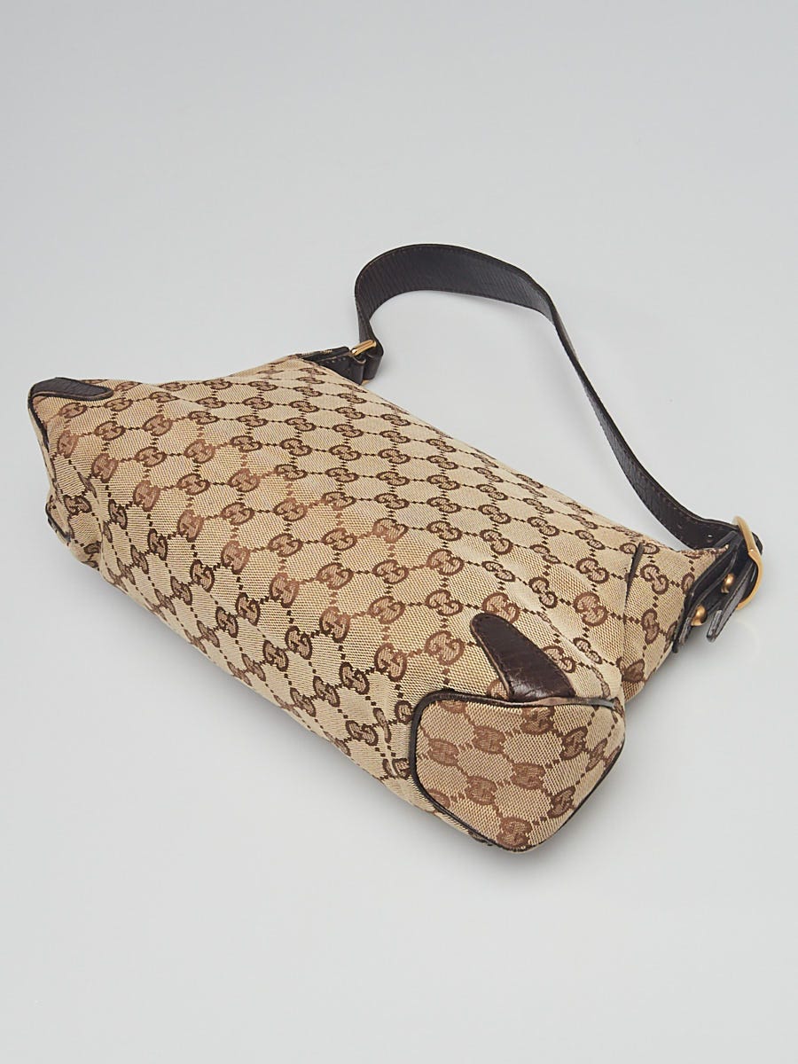 Gucci Horsebit Chain small shoulder bag in beige and ebony GG canvas