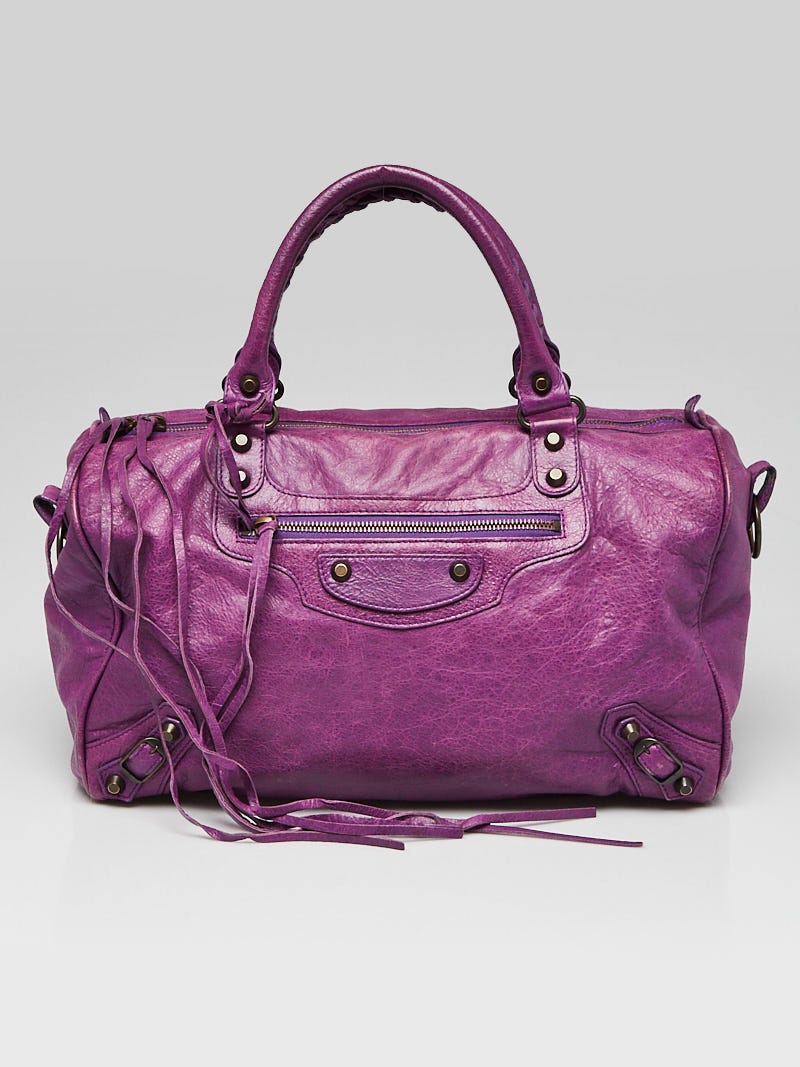 Balenciaga Ultraviolet Lambskin Leather Polly Boston Bag w/o