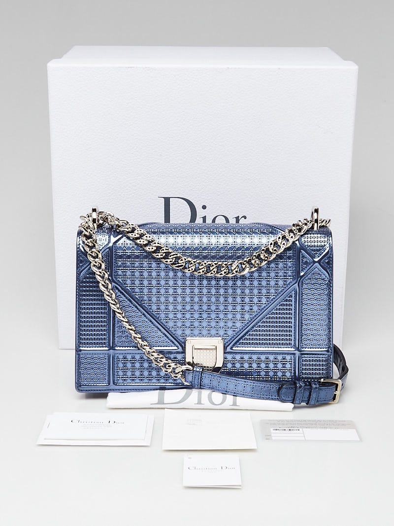 Dior Metallic Blue Micro Cannage Leather Medium Diorama Shoulder Bag at  1stDibs