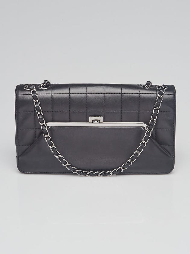 Chanel Black Square Quilted Lambskin Leather Kiss-Lock Flap Bag
