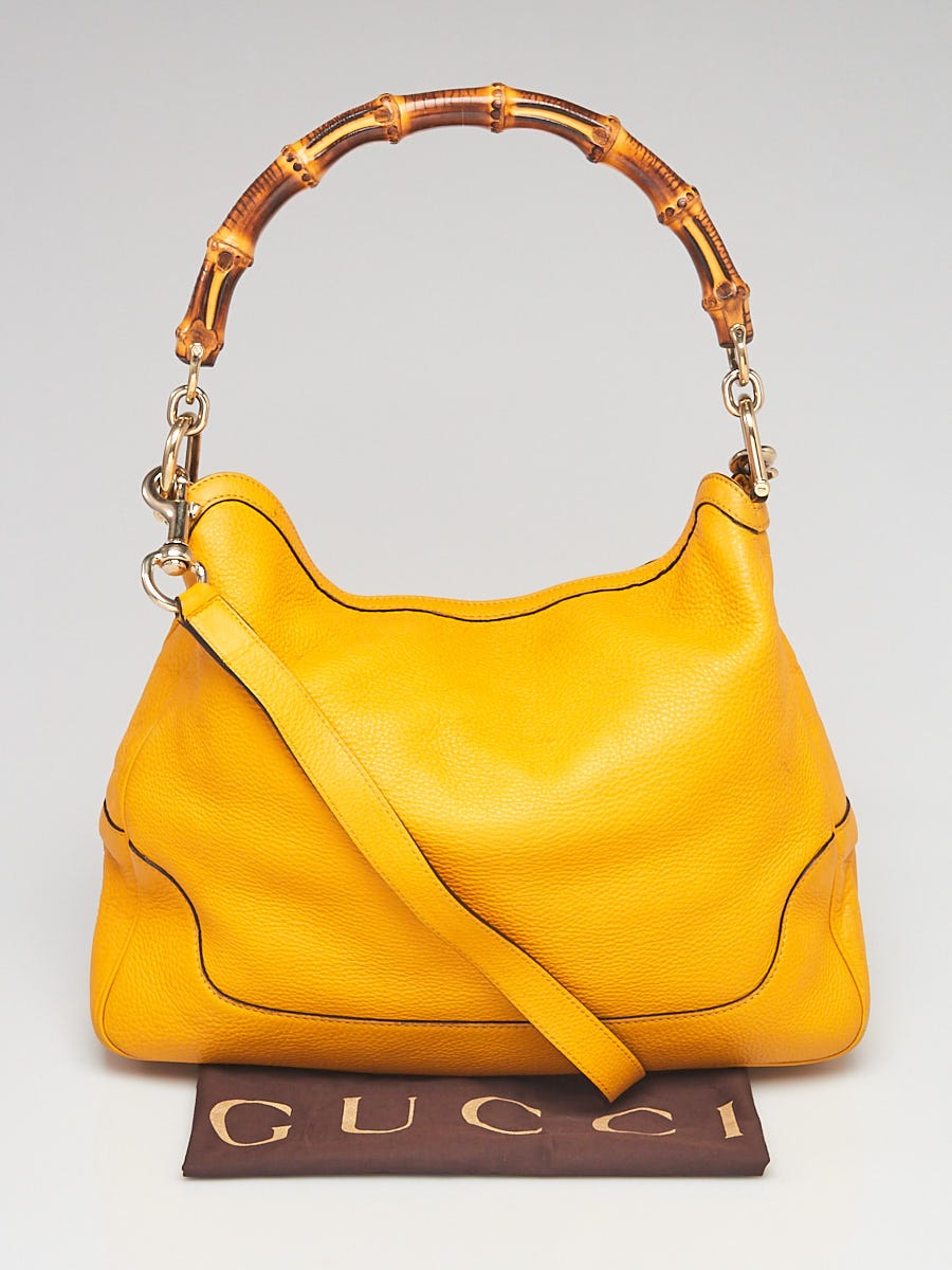 Gucci Yellow Pebbled Leather Diana Bamboo Handle Shoulder Bag