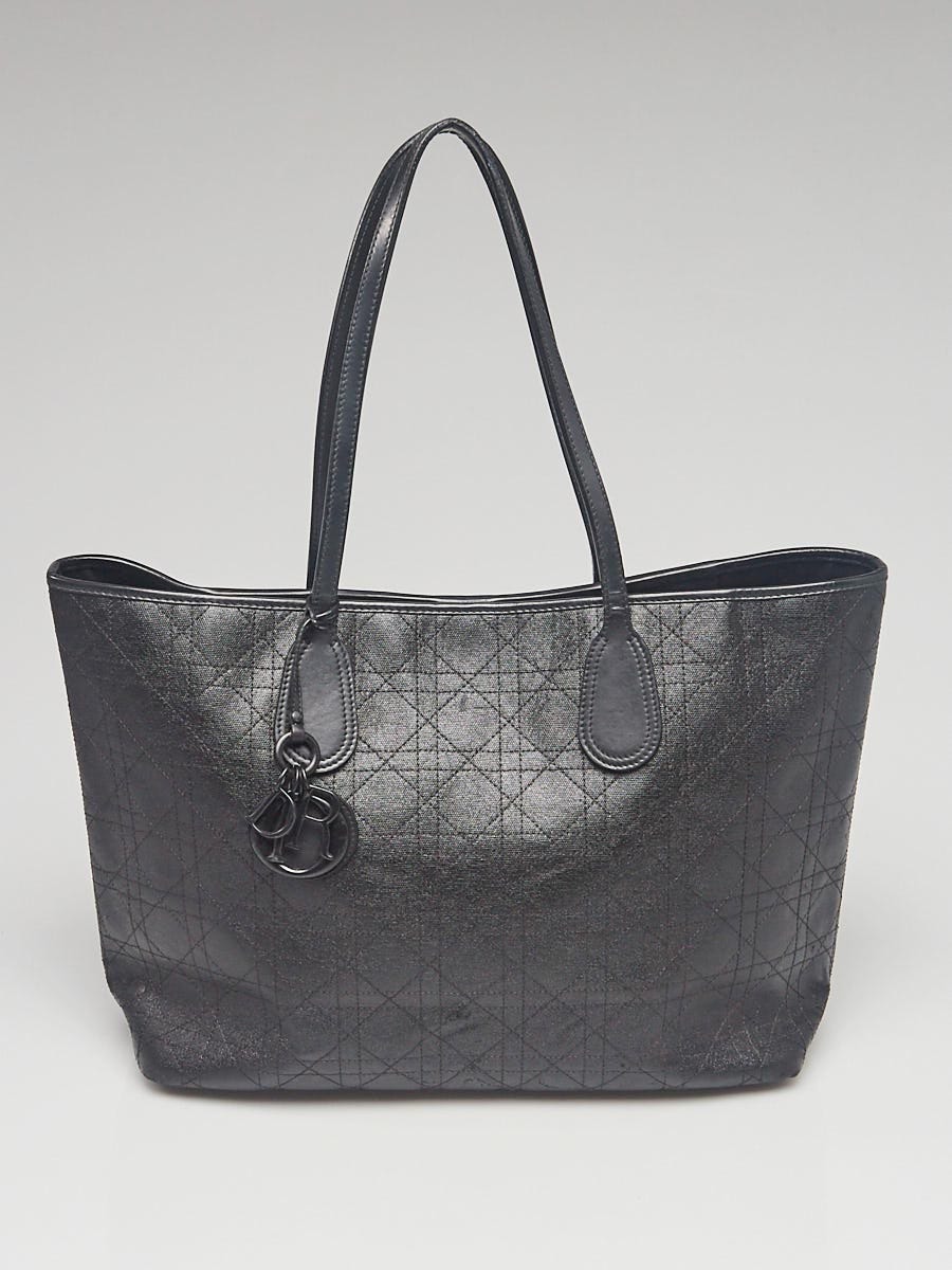 CHRISTIAN DIOR Panarea Quilted Cannage Rosato Canvas Tote Bag Black