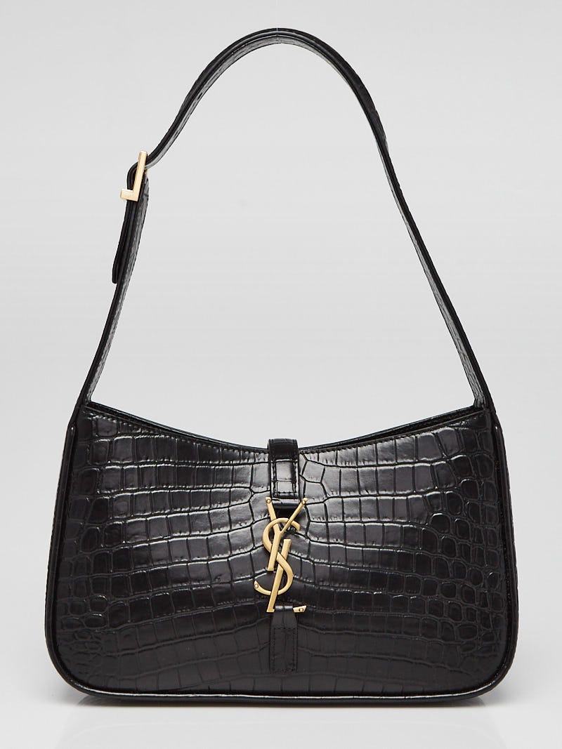 Yves Saint Laurent Black Croc Embossed Leather LE 5 A 7 Hobo