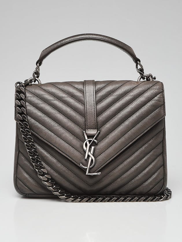 Yves Saint Laurent Grey Quilted Leather Monogram Medium College Bag