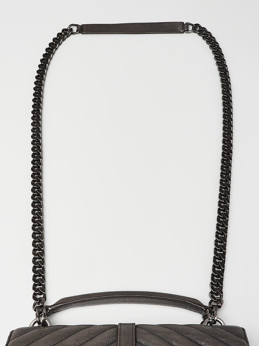 Yves Saint Laurent Grey Chevron Quilted Leather Monogram Medium College Bag  - Yoogi's Closet