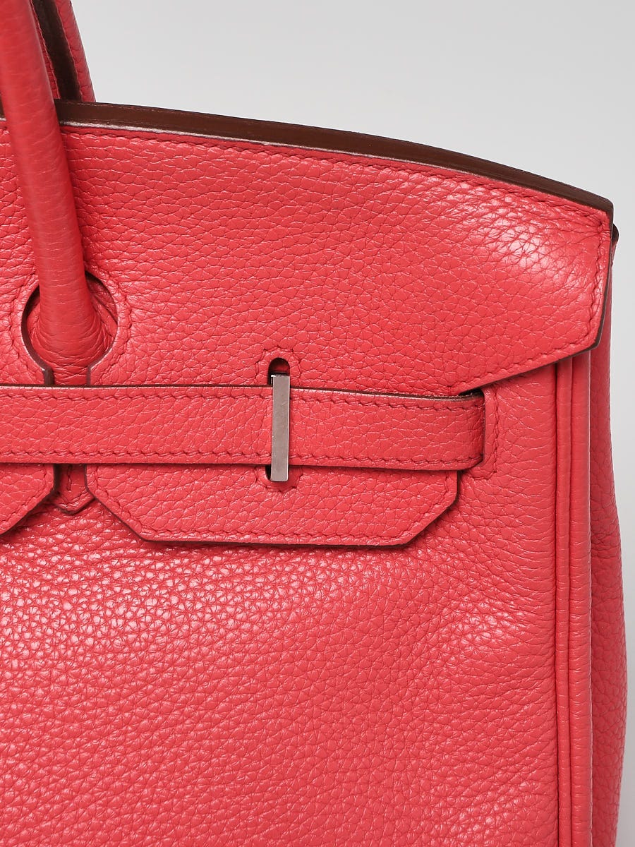 Hermes 35cm Rouge Pivoine Clemence Leather Gold Plated Birkin Bag