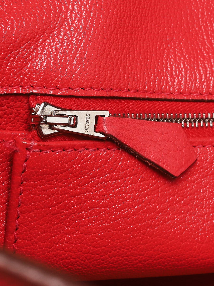 Hermes 35cm Rouge Vif Clemence Leather Palladium Plated Birkin Bag