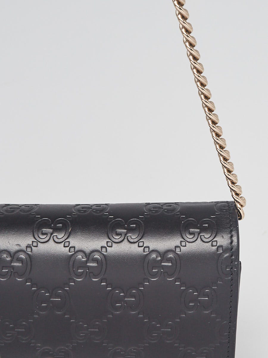 Gucci Black Guccissima Leather Signature Mini Wallet on Chain Bag