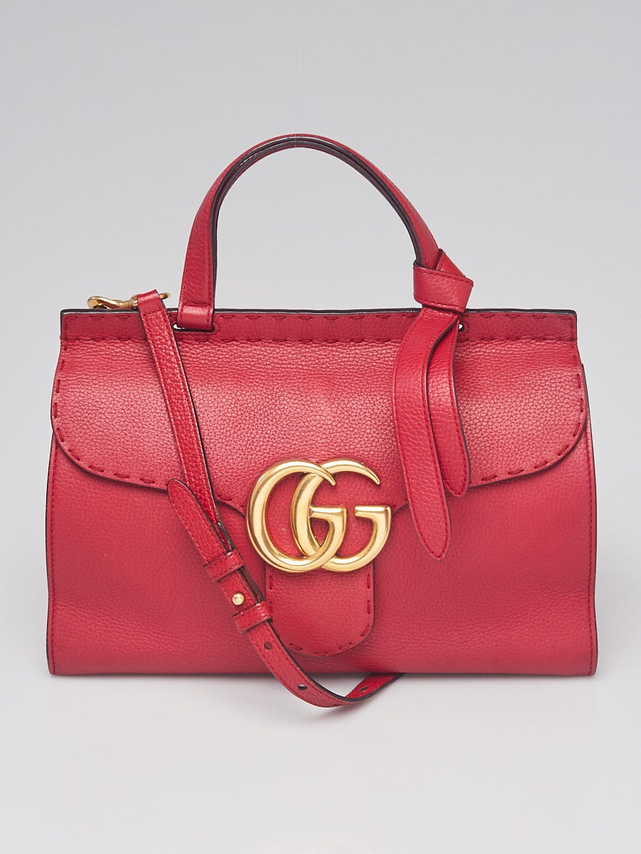 Gucci Red Pebbled Leather Marmont Medium Shoulder Bag