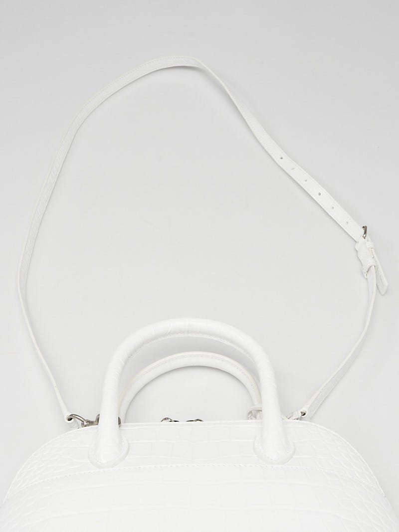 【BALENCIAGA】WHITE ☆BBロゴ クロコ small フラップバッグ Balenciaga White Croc Embossed Patent Leather Small Ville