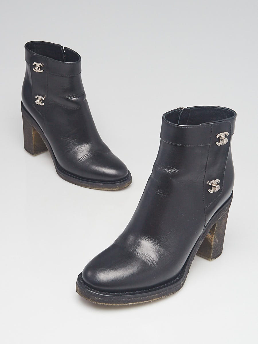 Chanel Black Leather CC Ankle Boots Size 9.5/40 - Yoogi's Closet