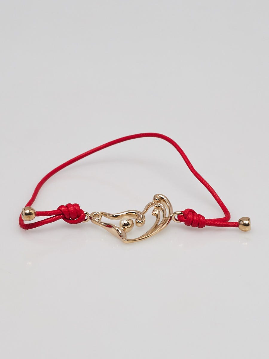 Christian Dior Red Rope Goldtone Metal Pearl Heart Bracelet