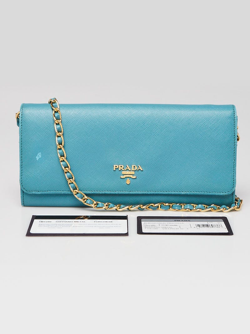 Prada Bluette Saffiano Metal Leather Wallet on Chain Clutch Bag 1MT290 -  Yoogi's Closet