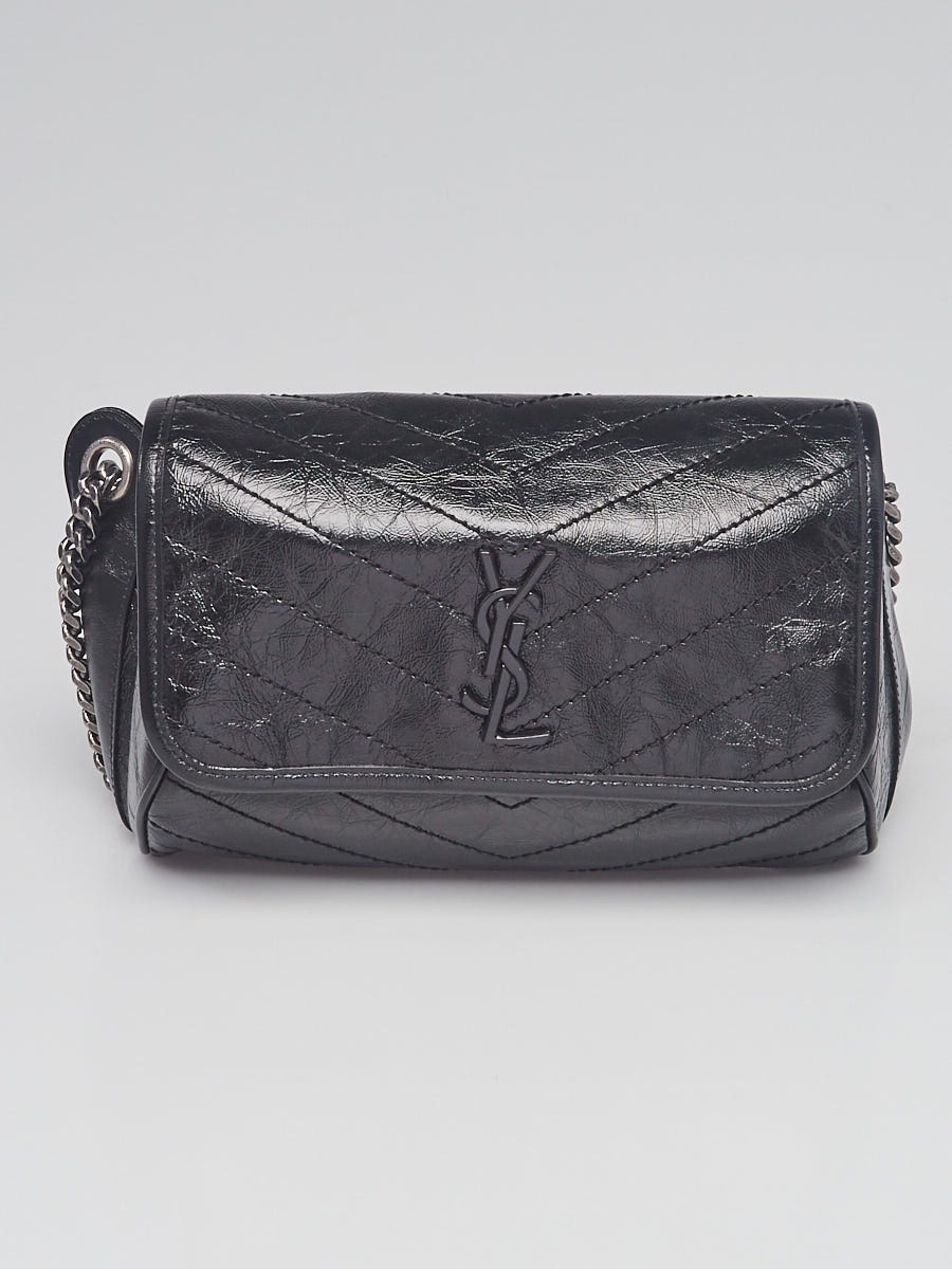 Yves Saint Laurent Black Crinkled Calfskin Leather Niki Body Bag