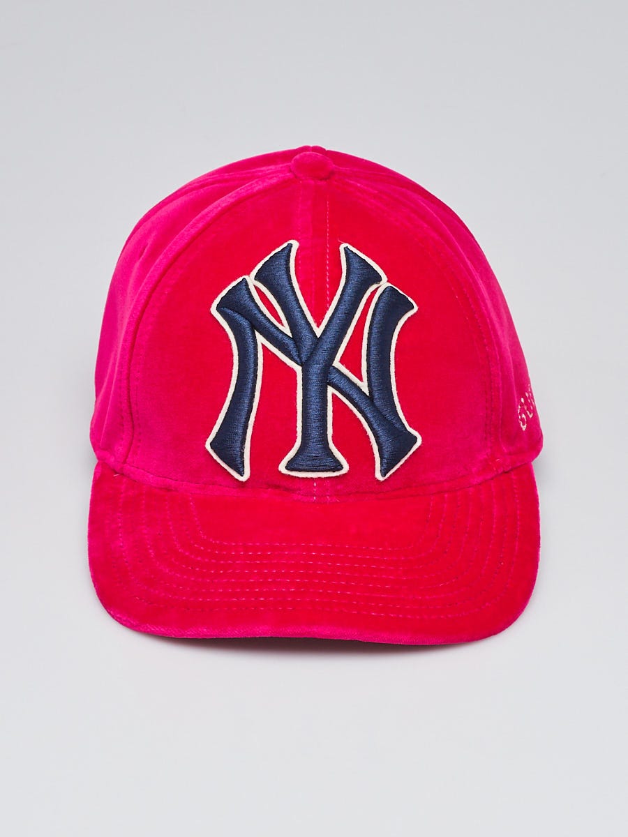 Gucci Fuchsia Velvet NY Yankees Baseball Hat Size 57 61 Yoogi s Closet