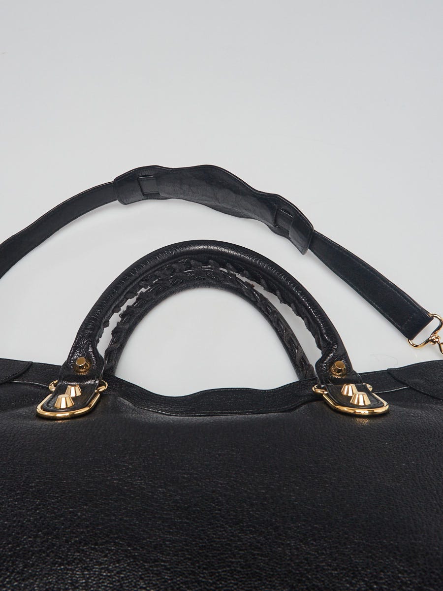 Balenciaga Black Chevre Leather Metallic Edge Motorcycle City Bag