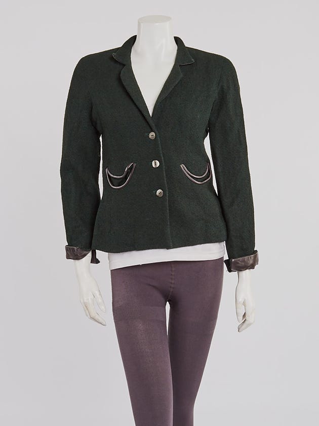 Chanel Green Wool and Leather Blazer Size 4/36