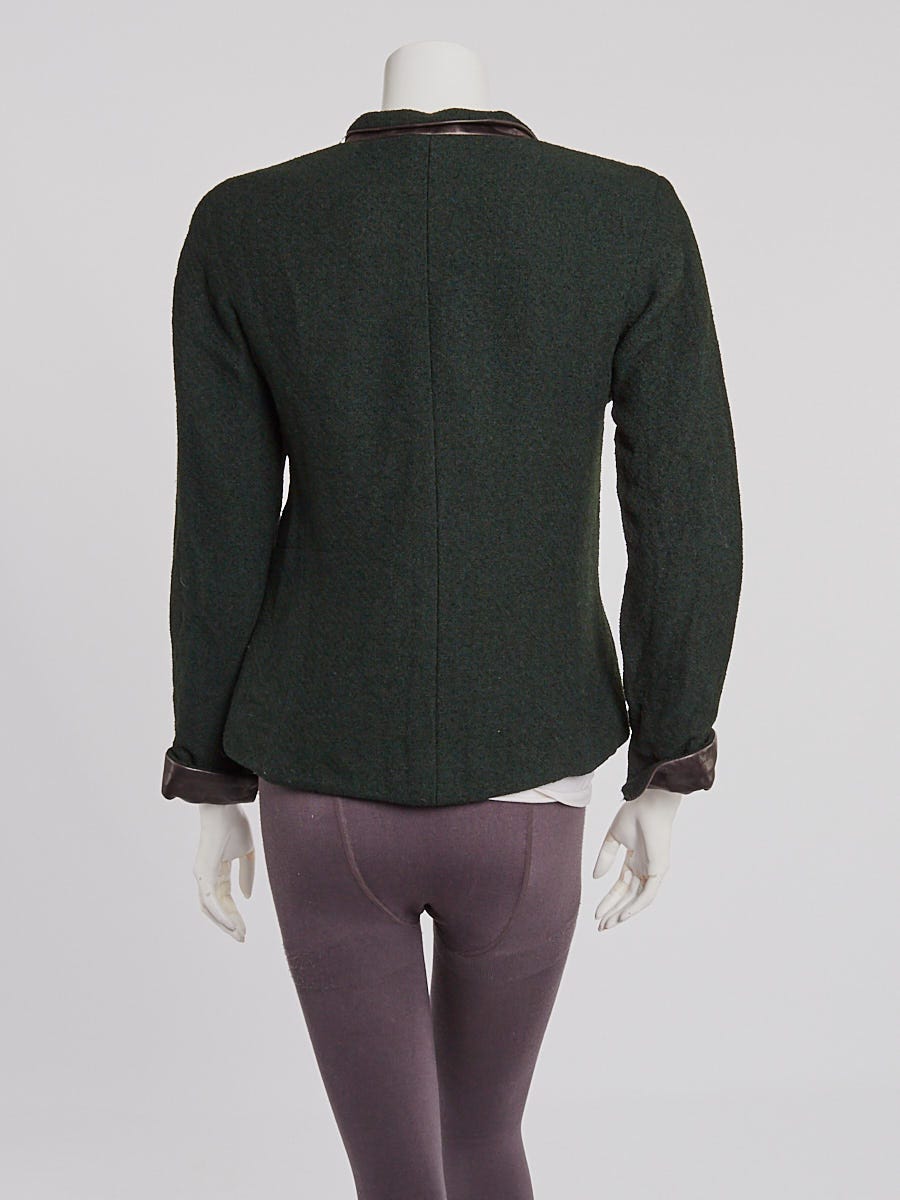 Chanel Green Wool and Leather Blazer Size 4/36