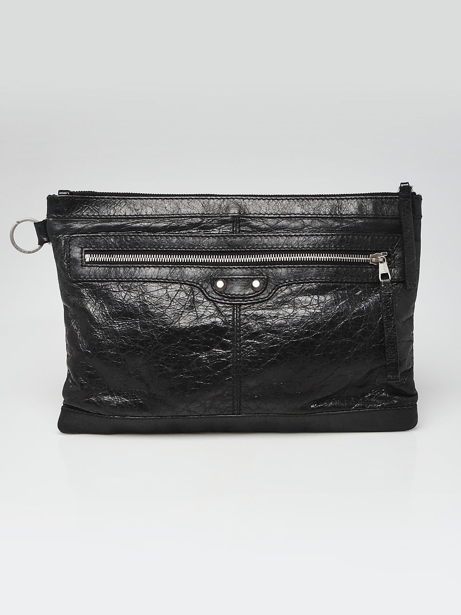 Balenciaga Lambskin Leather 12 Silver Clutch Bag - Yoogi's Closet