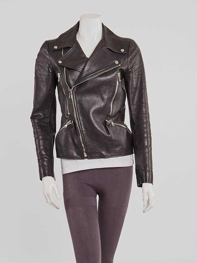 Alexander McQueen Black Leather Motorcycle Jacket Size 8/42
