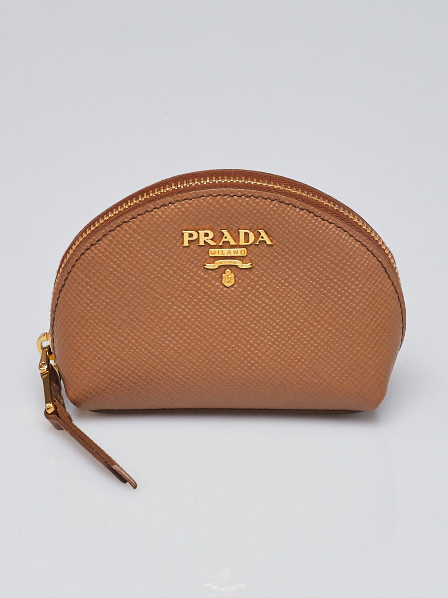 Prada Brown Saffiano Leather Mini Pouch - Yoogi's Closet