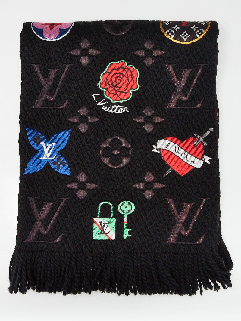 Louis Vuitton Black/Multicolor Wool/Silk Logomania Scarf - Yoogi's Closet