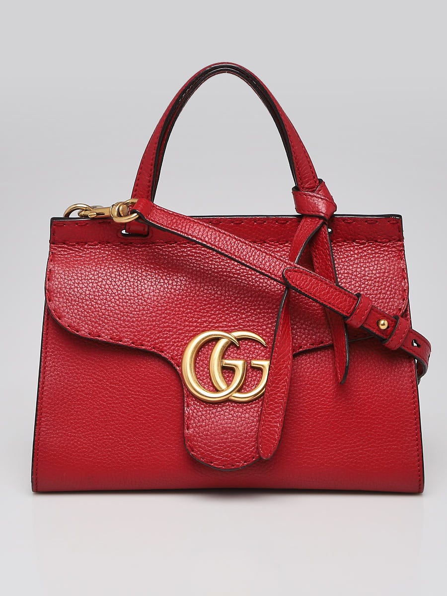 Gucci Red Pebbled Leather Marmont Shoulder Bag