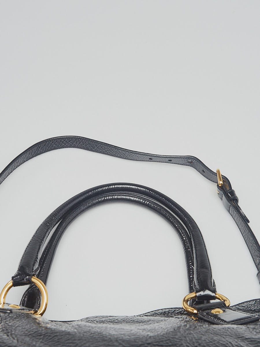 Prada Black Crinkled Patent Leather Convertible Shopping