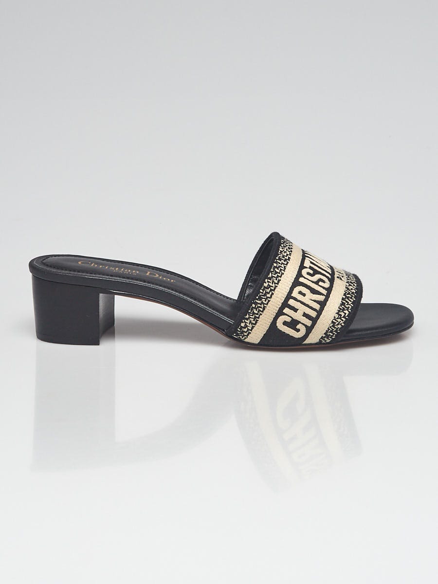 Christian Dior Black/White Embroidered Cotton DWay Slide