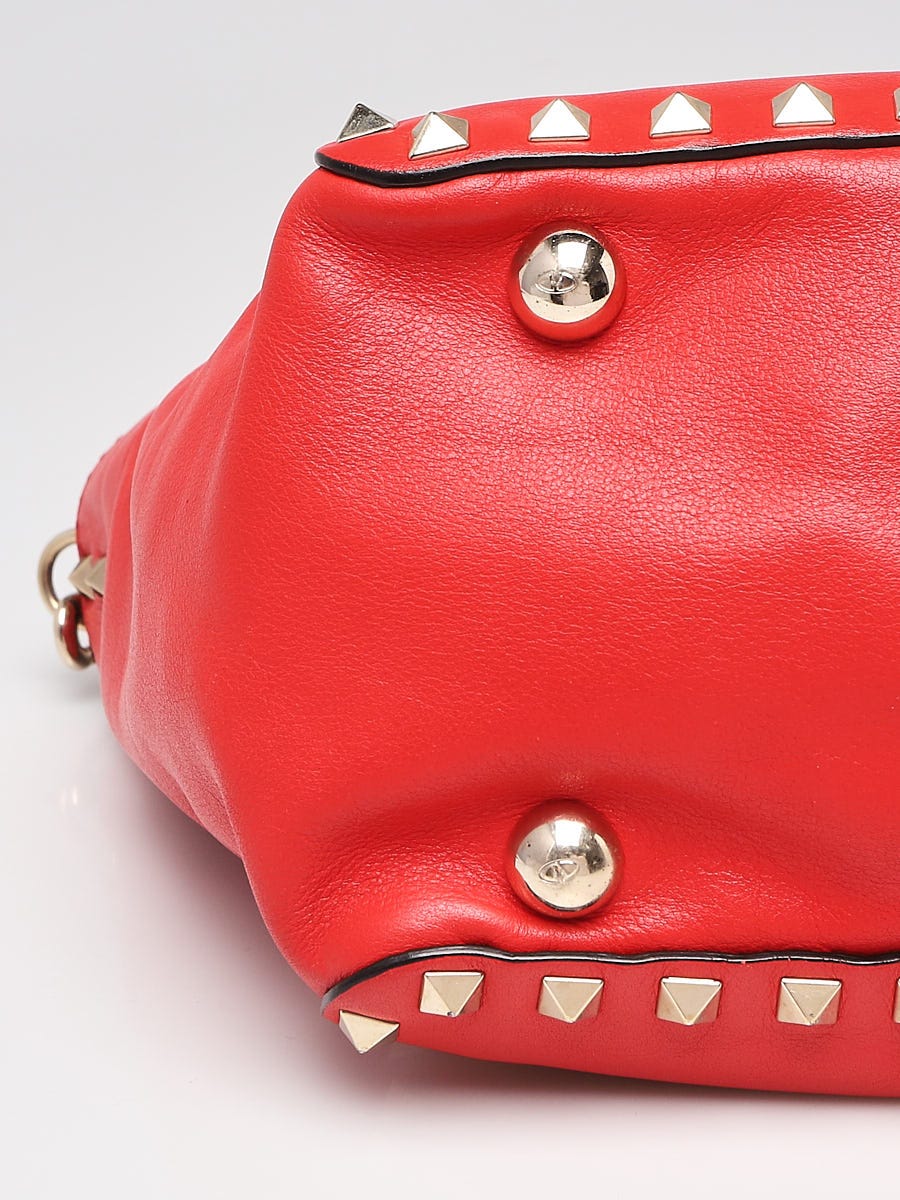 Valentino Red Leather Rockstud Trapeze Small Tote Bag