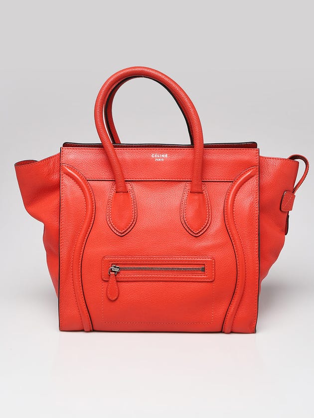 Celine Red Drummed Calfskin Leather Mini Luggage Tote Bag