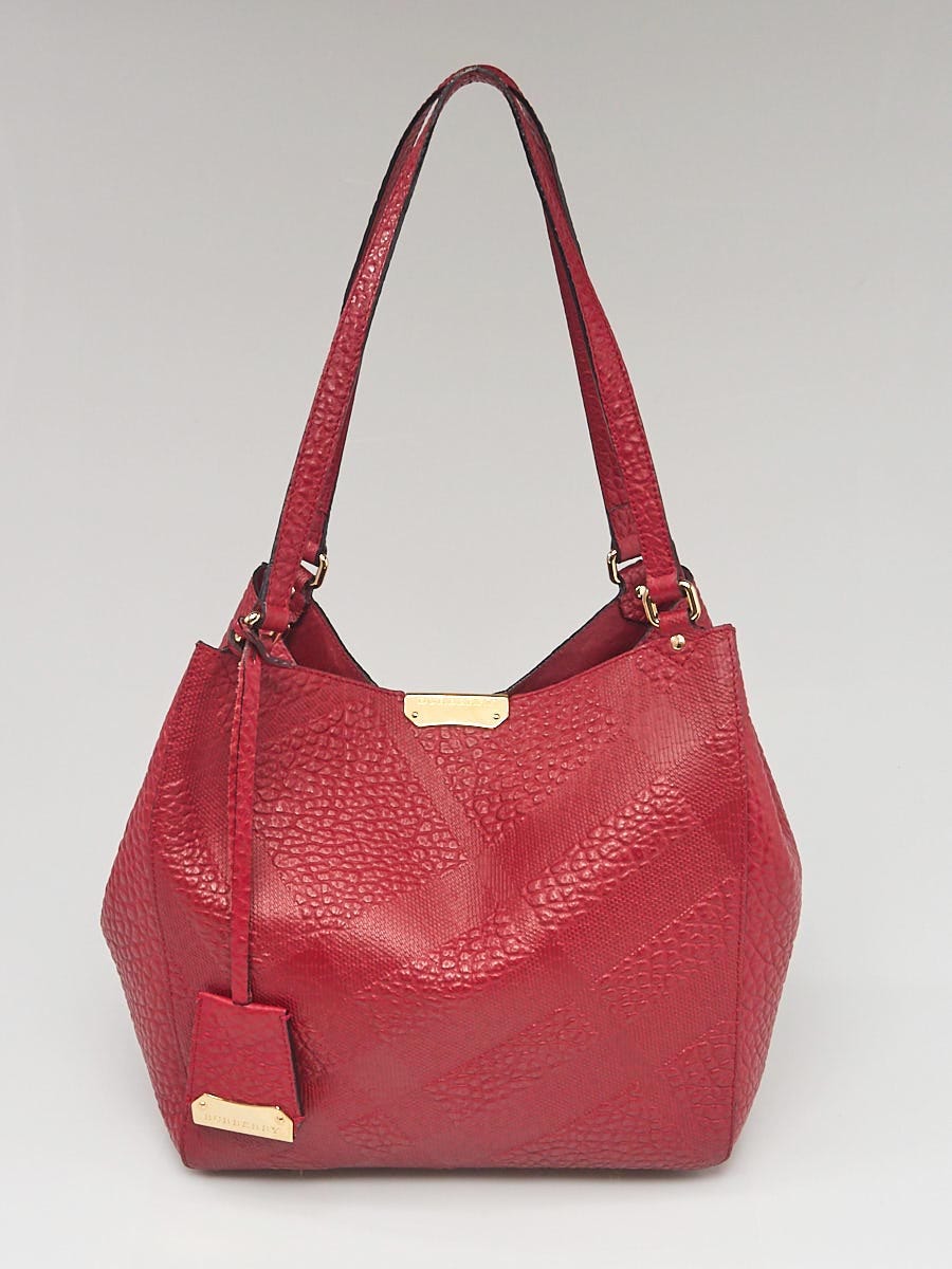 BURBERRY tote bag red leather CANTERBURY grained check with pouch