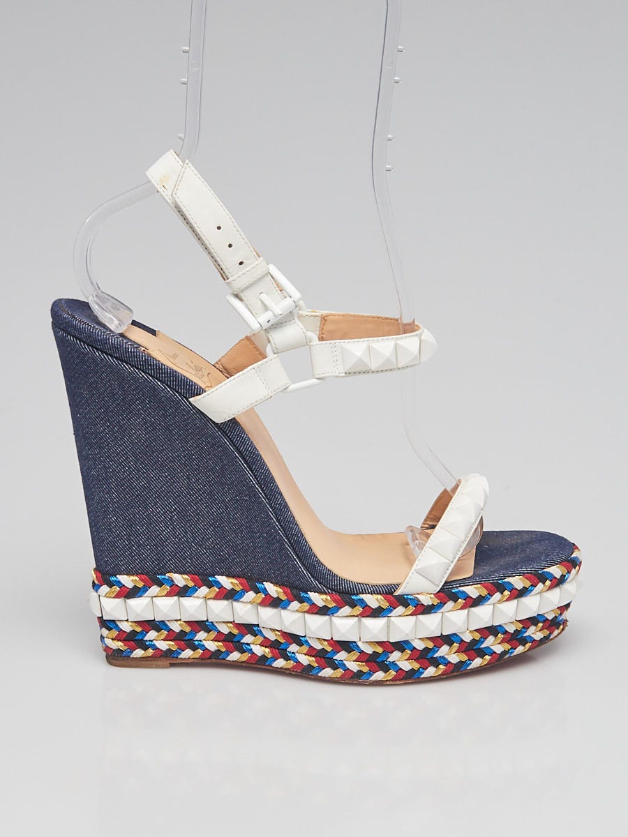 Louis Vuitton Blue Denim Wedge Sandals Size 10.5/41 - Yoogi's Closet
