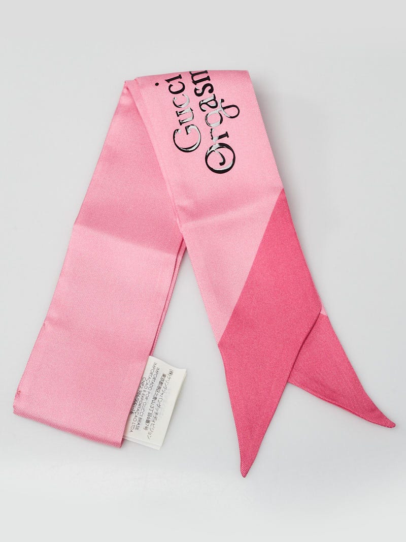 Gucci Pink Silk Floral Orgasmique Print Twilly Neck Bow Scarf