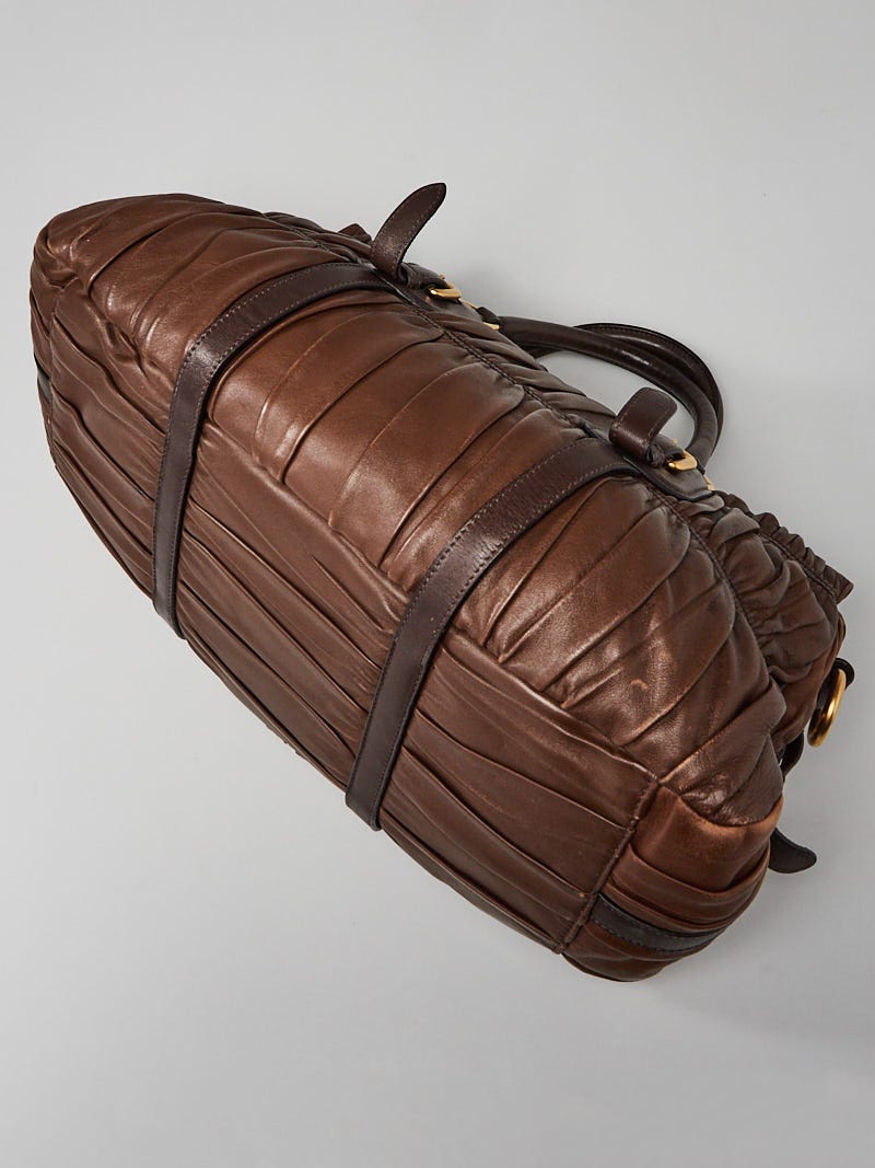 Prada Brown/Tan/Beige Woven Goatskin Leather Madras Satchel Bag - Yoogi's  Closet