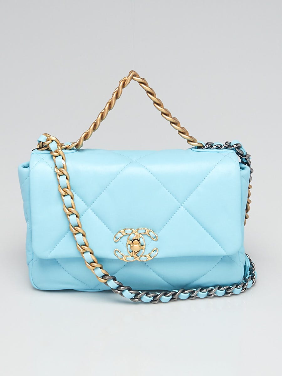 Chanel Blue Quilted Lambskin Leather Chanel 19 Small Flap Bag - Yoogi's  Closet