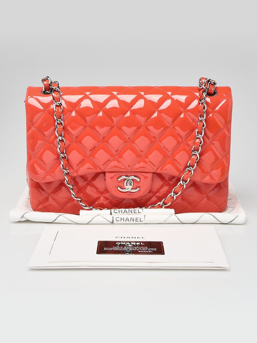 Chanel Light Orange Quilted Patent Leather Classic Jumbo Double Flap Bag -  Yoogi's Closet