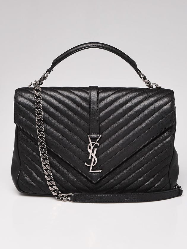 Yves Saint Laurent Black Chevron Quilted Leather Monogram Large College Bag