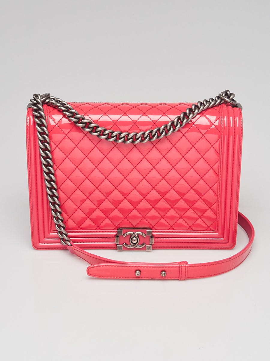Chanel Pink Quilted Patent Leather Large Boy Bag - Yoogi's Closet