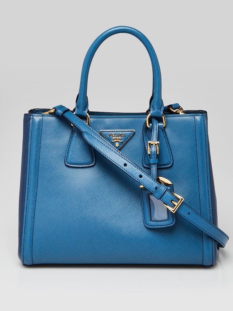 Prada Blue Saffiano Lux Leather Small Galleria Crossbody Tote Bag Yoogi s Closet